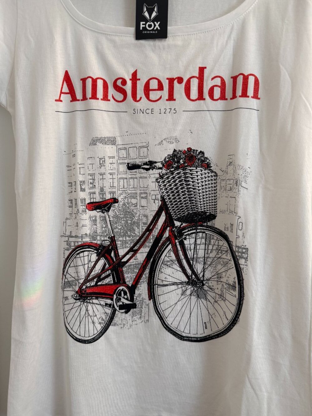 NWT Fox Originals Amsterdam Bicycle Graphic Tee - White Wide Neck Top XL